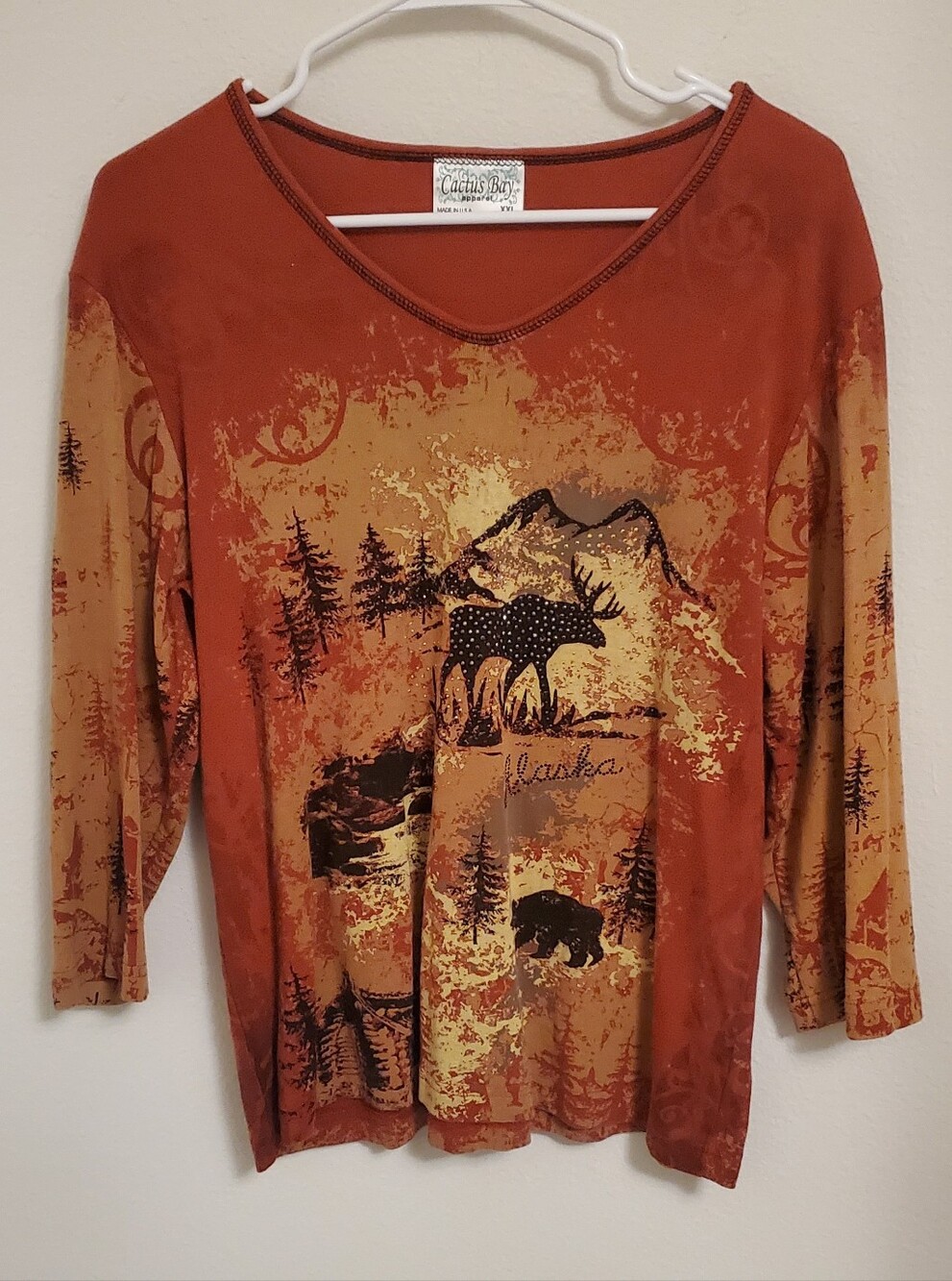 Cactus Bay Rust Orange Embellished Alaska Graphic Tee Size XXL